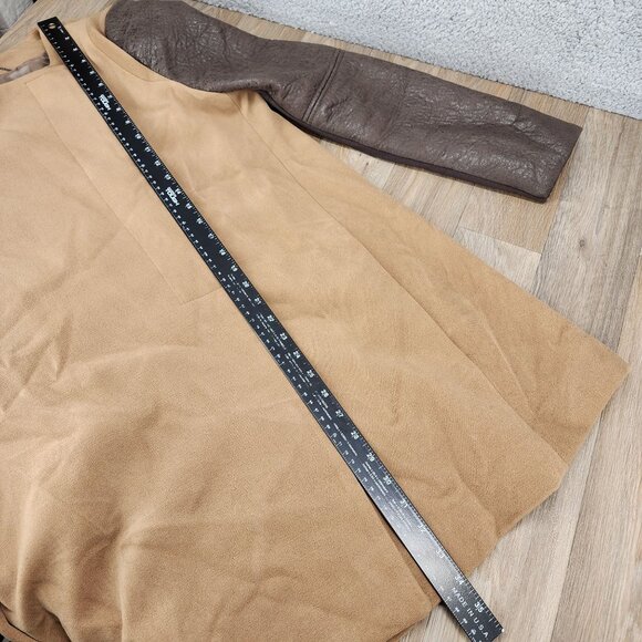 BCBGMAXAZRIA Womens Size Large Long Camel Coat With Brown Faux Leather Sleeves - Picture 11 of 13